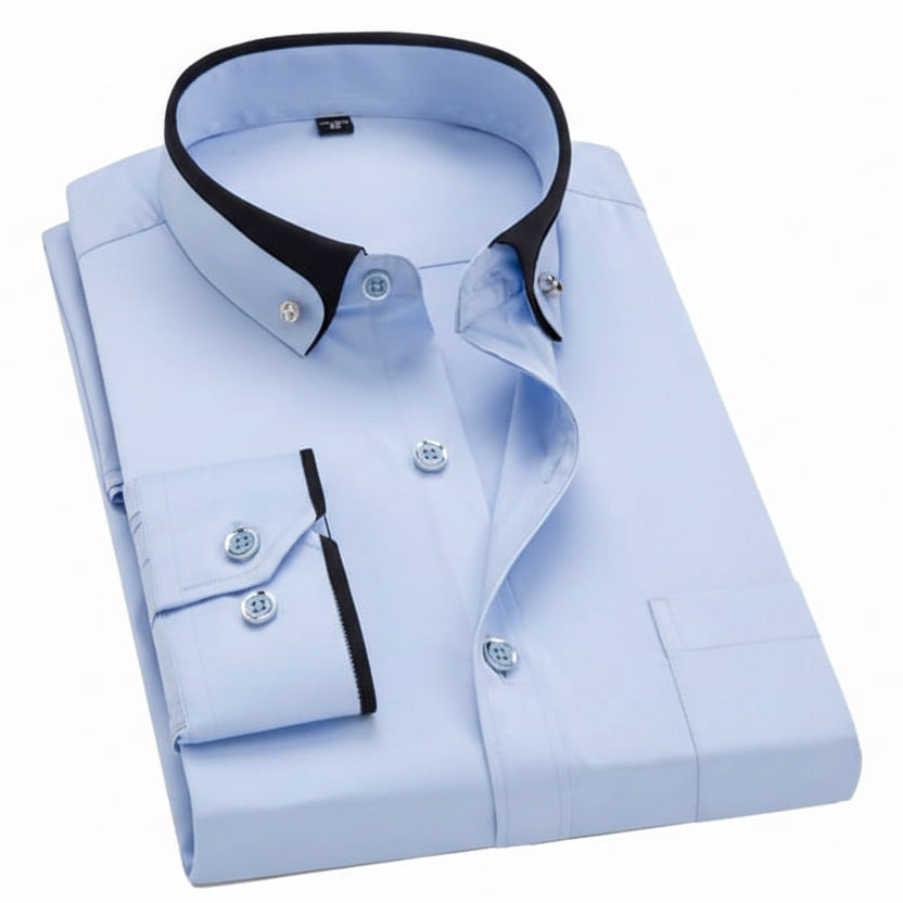 Men's Long-Sleeve Dress Shirt Cotton Blend Stretch Fabric Turned-Down Collar Gentleform