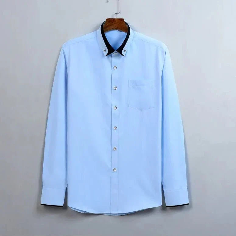 Men's Long-Sleeve Dress Shirt Cotton Blend Stretch Fabric Turned-Down Collar Gentleform