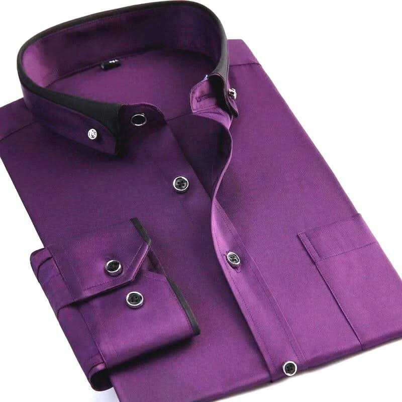 Men's Long-Sleeve Dress Shirt Cotton Blend Stretch Fabric Turned-Down Collar Gentleform