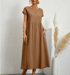 Women's Casual Midi Dress Cotton Blend Pockets Comfortable Everyday Wear