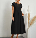 Women's Casual Midi Dress Cotton Blend Pockets Comfortable Everyday Wear