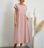 Women's Casual Midi Dress Cotton Blend Pockets Comfortable Everyday Wear