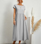 Women's Casual Midi Dress Cotton Blend Pockets Comfortable Everyday Wear