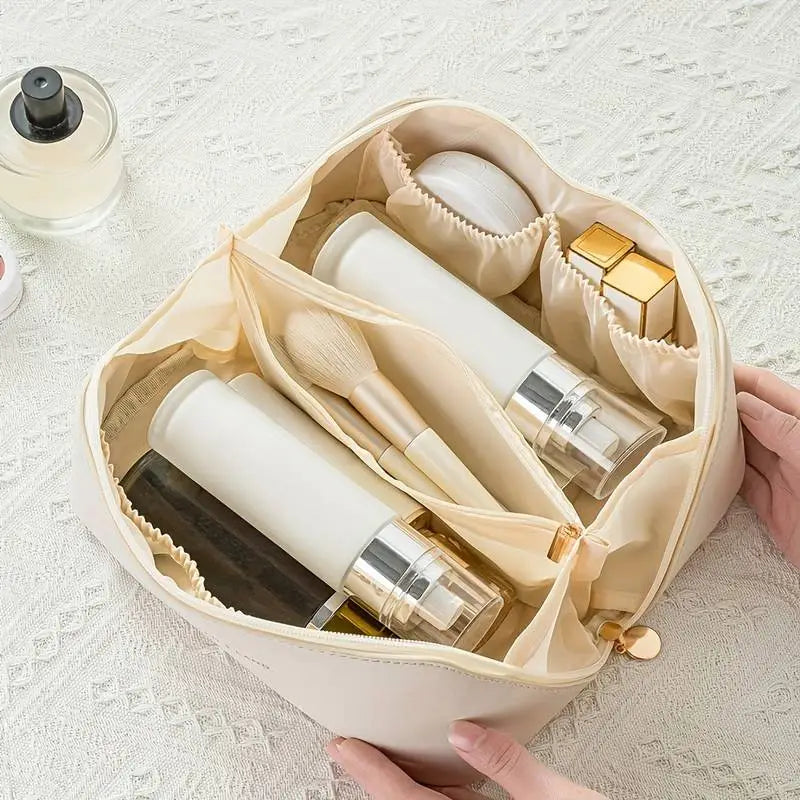 GlamourBox Large Capacity Waterproof PU Leather Cosmetic Bag with Handle