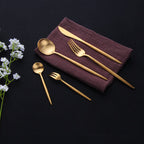 Harrow Modern Minimalist Cutlery Set Stainless Steel Titanium Matte Finish 5-Piece Black Gold Rose Gold Silver