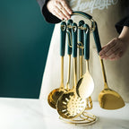 Gold Stainless Steel Kitchen Utensil Set 6-Piece with Stand Rust-Resistant Ergonomic Handles