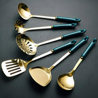 Gold Stainless Steel Kitchen Utensil Set 6-Piece with Stand Rust-Resistant Ergonomic Handles