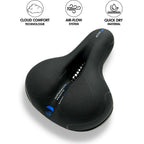 Bike Seat with Gel Cushion and Shock Absorption Memory Foam Wide Ergonomic Saddle for Road Mountain and Exercise Bikes