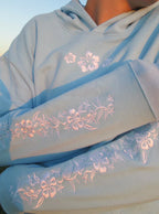 Floral Embroidered Fleece Hoodie Soft Cozy Warm Casual Pullover Sweatshirt