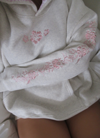 Floral Embroidered Fleece Hoodie Soft Cozy Warm Casual Pullover Sweatshirt