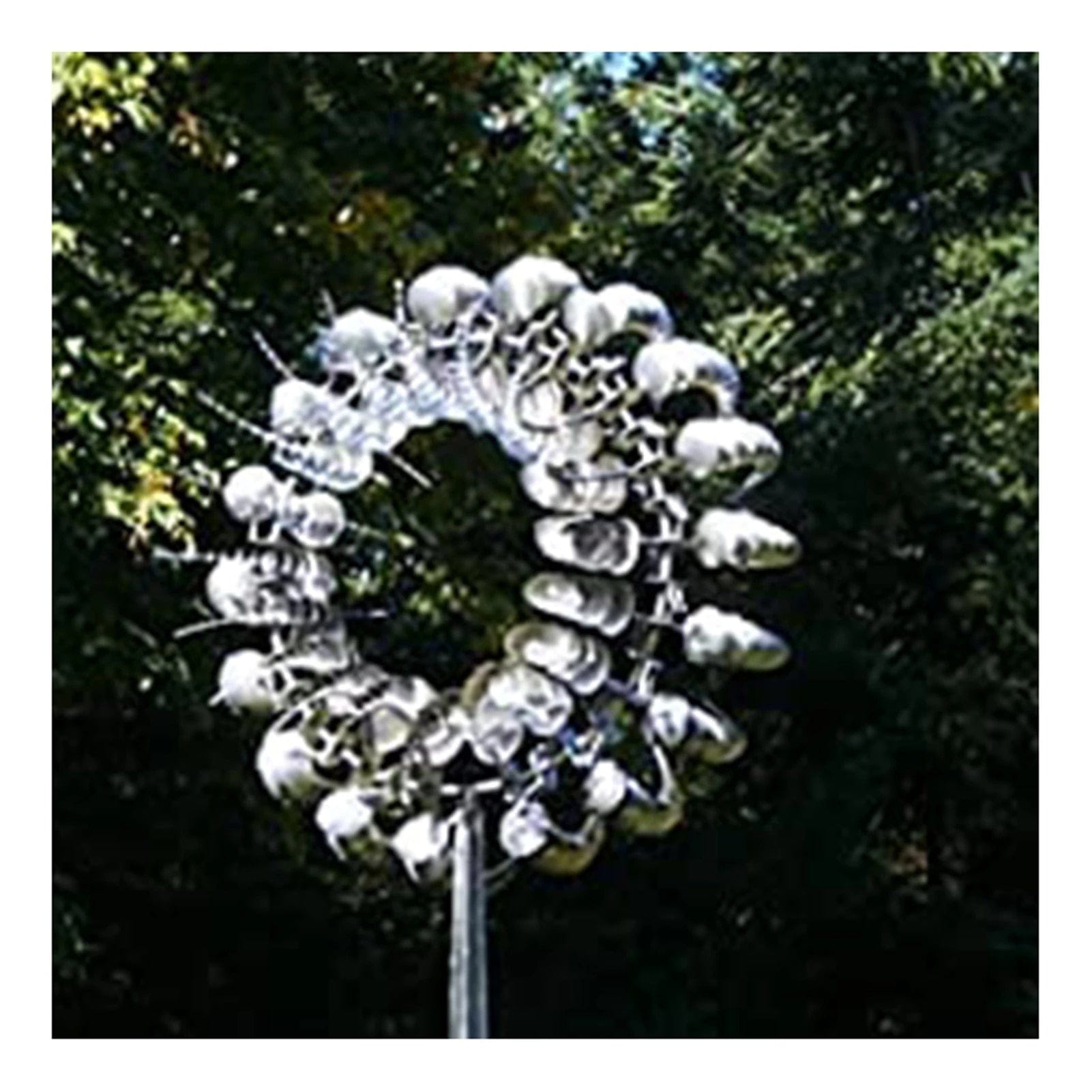Harrow Metal Garden Windmill Spinner with Rotating Blades and LED Lights, Weather-Resistant Outdoor Decor, Silver 31.5cm