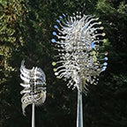 Harrow Metal Garden Windmill Spinner with Rotating Blades and LED Lights, Weather-Resistant Outdoor Decor, Silver 31.5cm