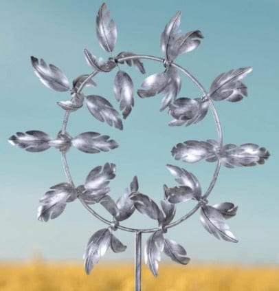 Harrow Metal Garden Windmill Spinner with Rotating Blades and LED Lights, Weather-Resistant Outdoor Decor, Silver 31.5cm