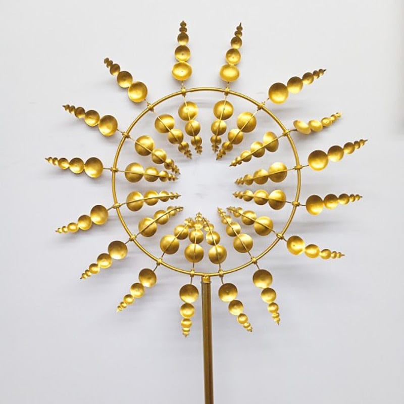 Harrow Metal Garden Windmill Spinner with Rotating Blades and LED Lights, Weather-Resistant Outdoor Decor, Silver 31.5cm