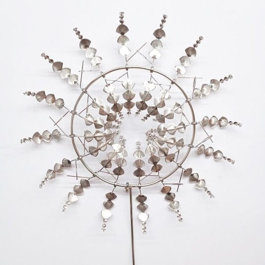 Harrow Metal Garden Windmill Spinner with Rotating Blades and LED Lights, Weather-Resistant Outdoor Decor, Silver 31.5cm