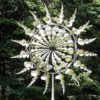 Harrow Metal Garden Windmill Spinner with Rotating Blades and LED Lights, Weather-Resistant Outdoor Decor, Silver 31.5cm
