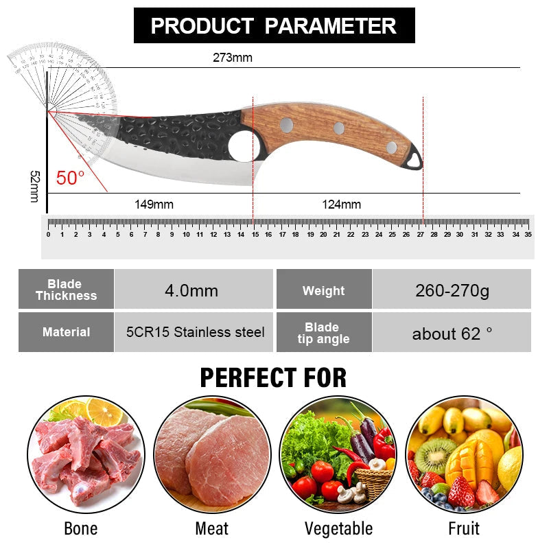 Huusk Japanese Handmade Kitchen Knife 5Cr15mov Stainless Steel Rosewood Handle 25cm