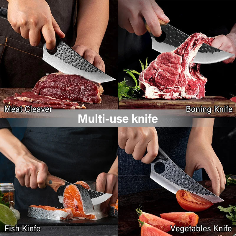 Huusk Japanese Handmade Kitchen Knife 5Cr15mov Stainless Steel Rosewood Handle 25cm