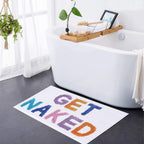 Get Naked Soft Tufted Bath Mat Absorbent Bathroom Rug with Playful Text Design