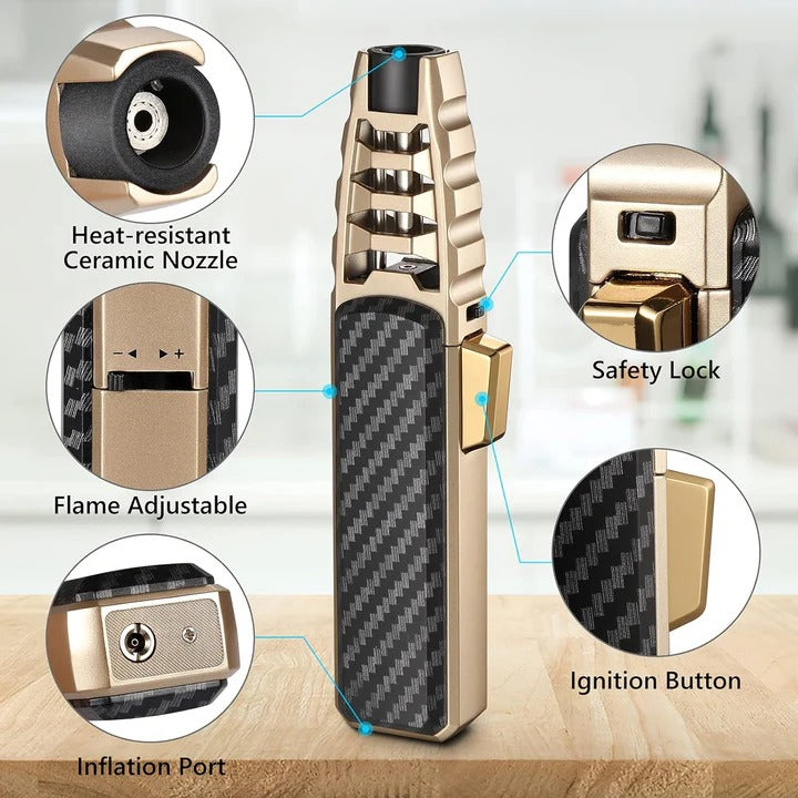 Adjustable Blue Flame Torch Lighter Refillable Butane Windproof for Kitchen Outdoor Use