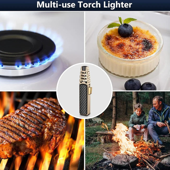 Adjustable Blue Flame Torch Lighter Refillable Butane Windproof for Kitchen Outdoor Use