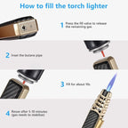 Adjustable Blue Flame Torch Lighter Refillable Butane Windproof for Kitchen Outdoor Use