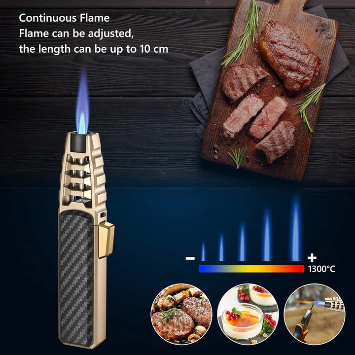 Adjustable Blue Flame Torch Lighter Refillable Butane Windproof for Kitchen Outdoor Use