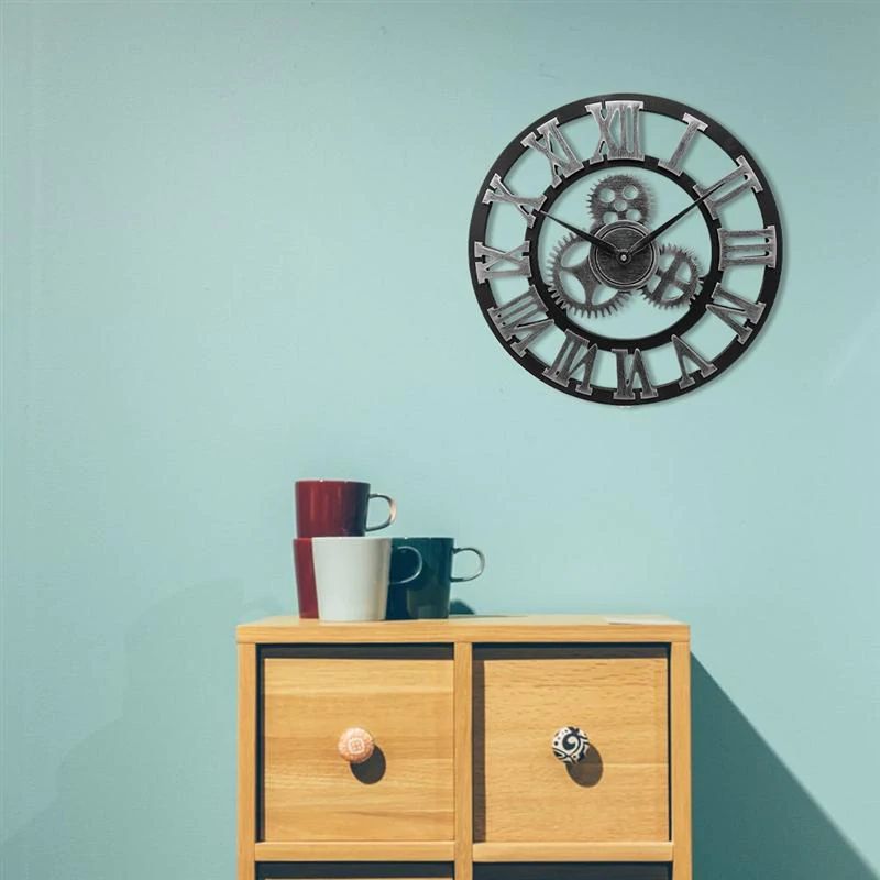 Harrow Industrial Style Wall Clock Vintage Design Exposed Gears Large Dial