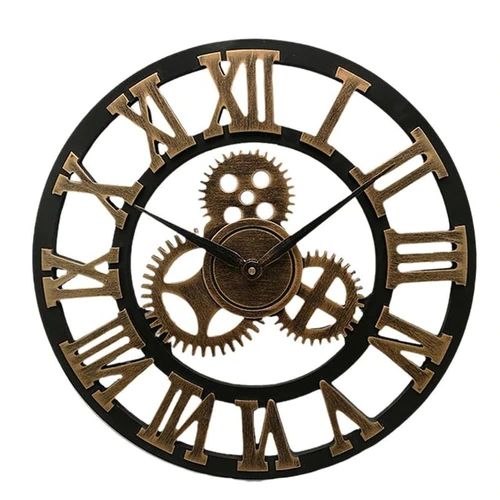 Harrow Industrial Style Wall Clock Vintage Design Exposed Gears Large Dial