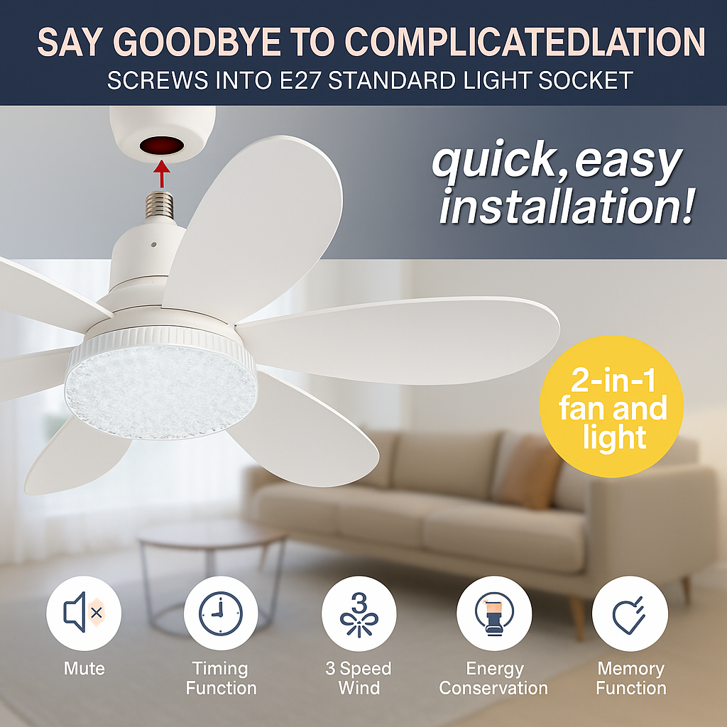 Flower Pattern Energy Saving Ceiling Fan Lamp with Remote Control LED Light Modern 6-Blade Quiet Operation
