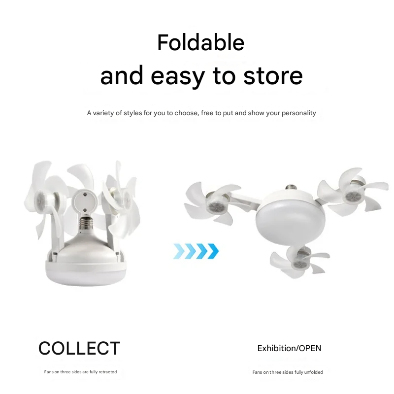 Multi Cooler Fast Ceiling Fan Light with Foldable Blades and Remote Control LED Lighting