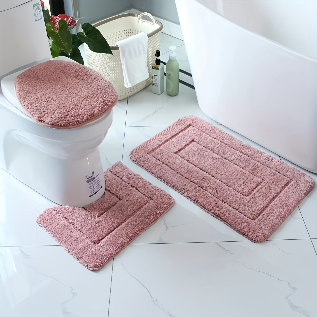 SoftStep Luxe Bath Mat Set 2-Piece Microfiber Non-Slip Quick-Drying Washable Bathroom Rugs