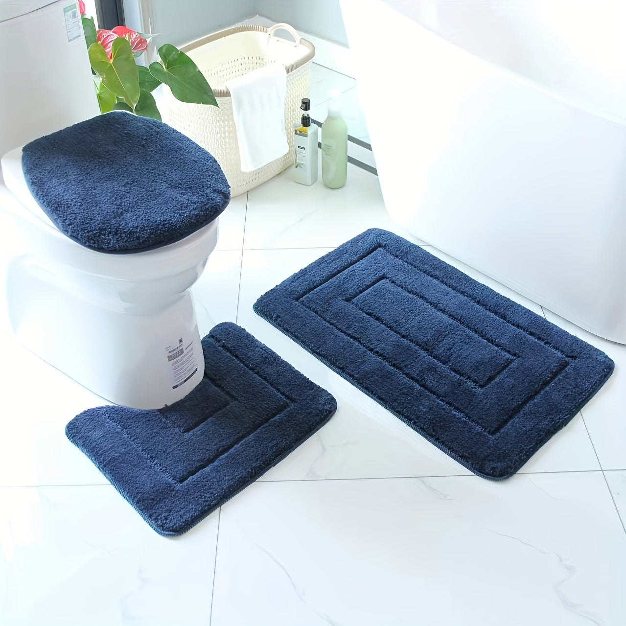 SoftStep Luxe Bath Mat Set 2-Piece Microfiber Non-Slip Quick-Drying Washable Bathroom Rugs