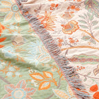 Boho Floral Cotton Throw Blanket Soft Cream Orange Blue Machine Washable Versatile Home Decor