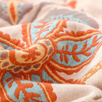 Boho Floral Cotton Throw Blanket Soft Cream Orange Blue Machine Washable Versatile Home Decor