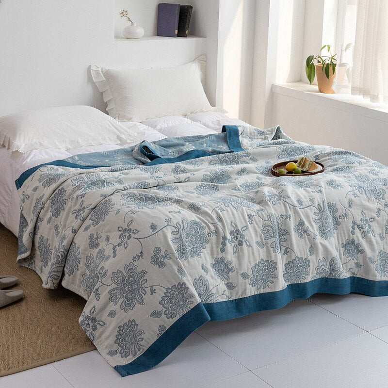 Harrow Soft Japanese Throw Blanket 100% Cotton Anti-Pilling Cozy Bedspread for Single and Double Beds