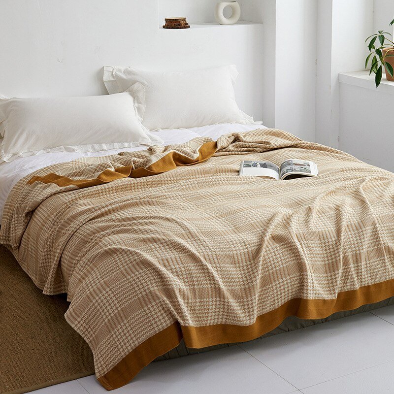 Harrow Soft Japanese Throw Blanket 100% Cotton Anti-Pilling Cozy Bedspread for Single and Double Beds