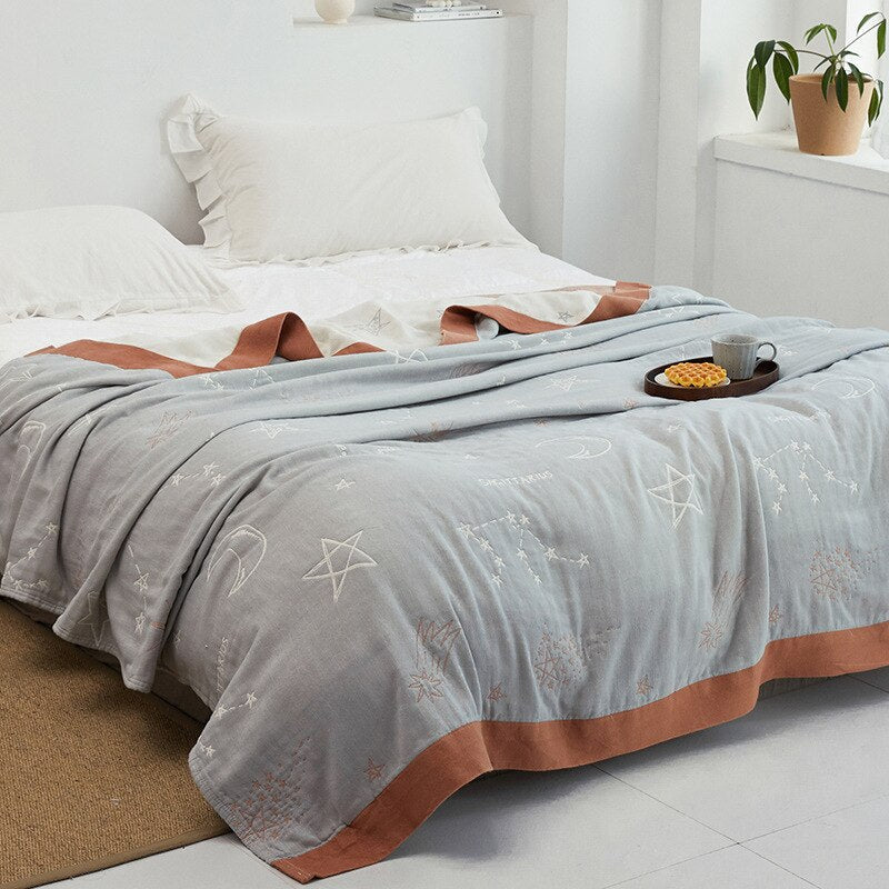 Harrow Soft Japanese Throw Blanket 100% Cotton Anti-Pilling Cozy Bedspread for Single and Double Beds