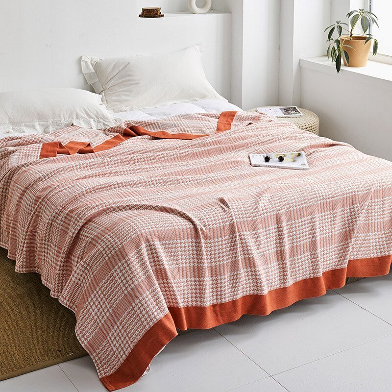 Harrow Soft Japanese Throw Blanket 100% Cotton Anti-Pilling Cozy Bedspread for Single and Double Beds