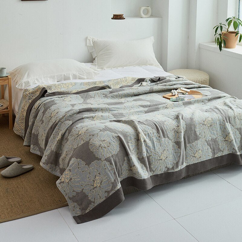Harrow Soft Japanese Throw Blanket 100% Cotton Anti-Pilling Cozy Bedspread for Single and Double Beds