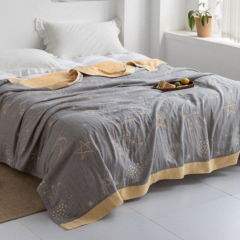 Harrow Soft Japanese Throw Blanket 100% Cotton Anti-Pilling Cozy Bedspread for Single and Double Beds