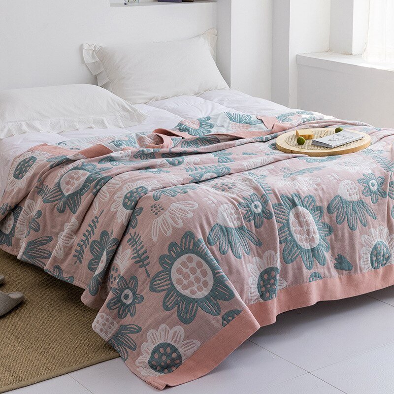 Harrow Soft Japanese Throw Blanket 100% Cotton Anti-Pilling Cozy Bedspread for Single and Double Beds