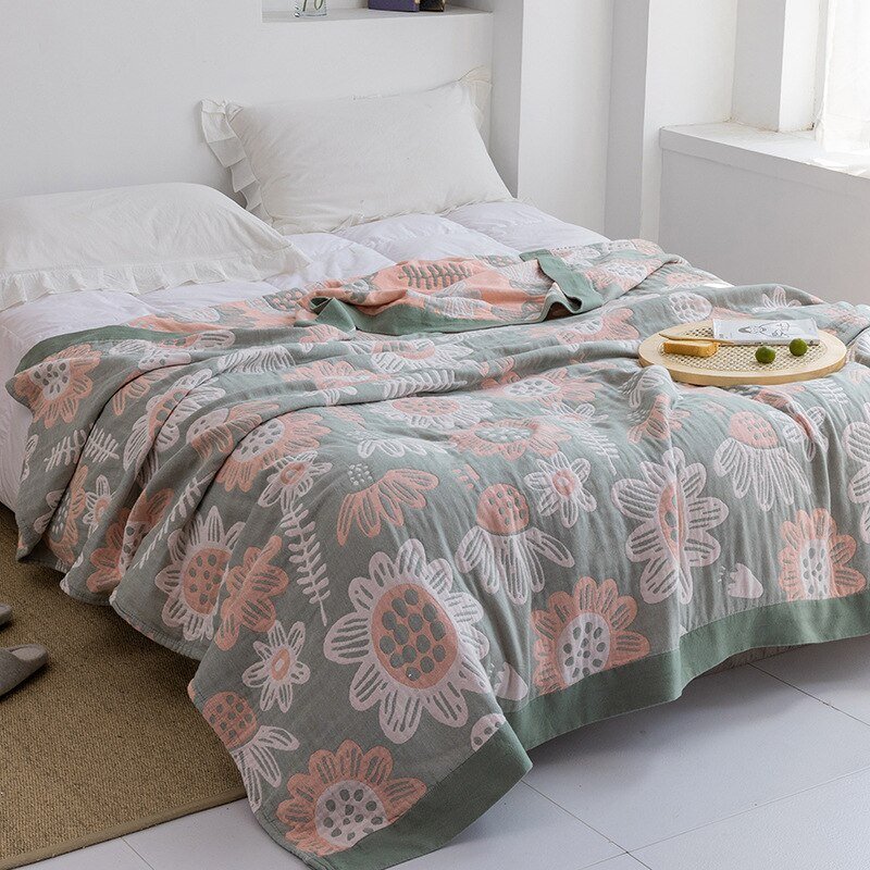 Harrow Soft Japanese Throw Blanket 100% Cotton Anti-Pilling Cozy Bedspread for Single and Double Beds