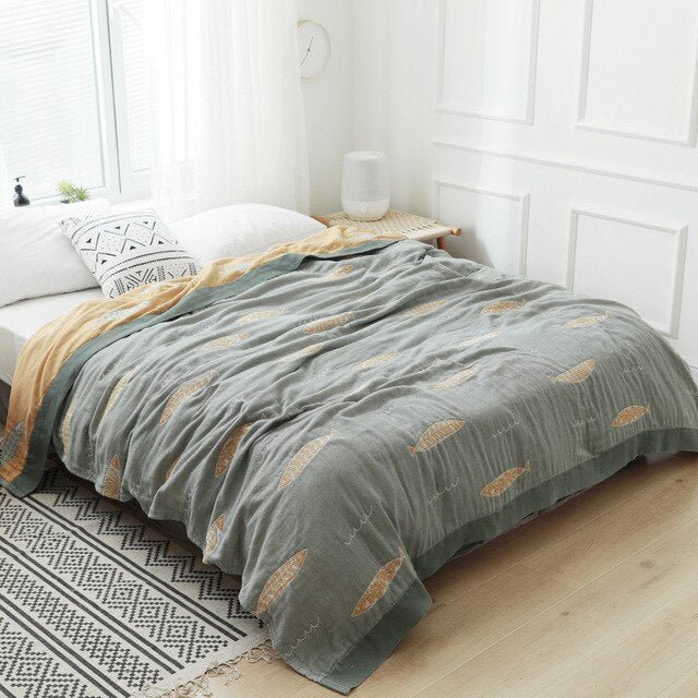 Harrow Soft Japanese Throw Blanket 100% Cotton Anti-Pilling Cozy Bedspread for Single and Double Beds
