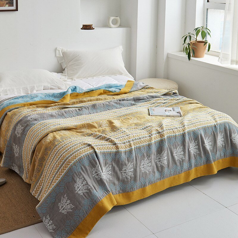 Harrow Soft Japanese Throw Blanket 100% Cotton Anti-Pilling Cozy Bedspread for Single and Double Beds