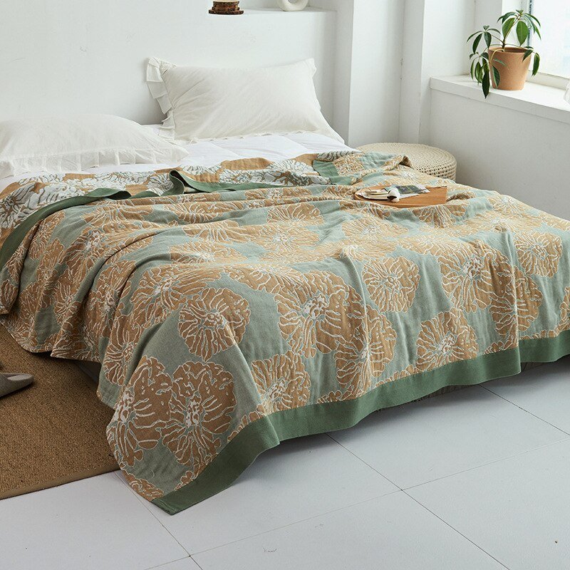 Harrow Soft Japanese Throw Blanket 100% Cotton Anti-Pilling Cozy Bedspread for Single and Double Beds
