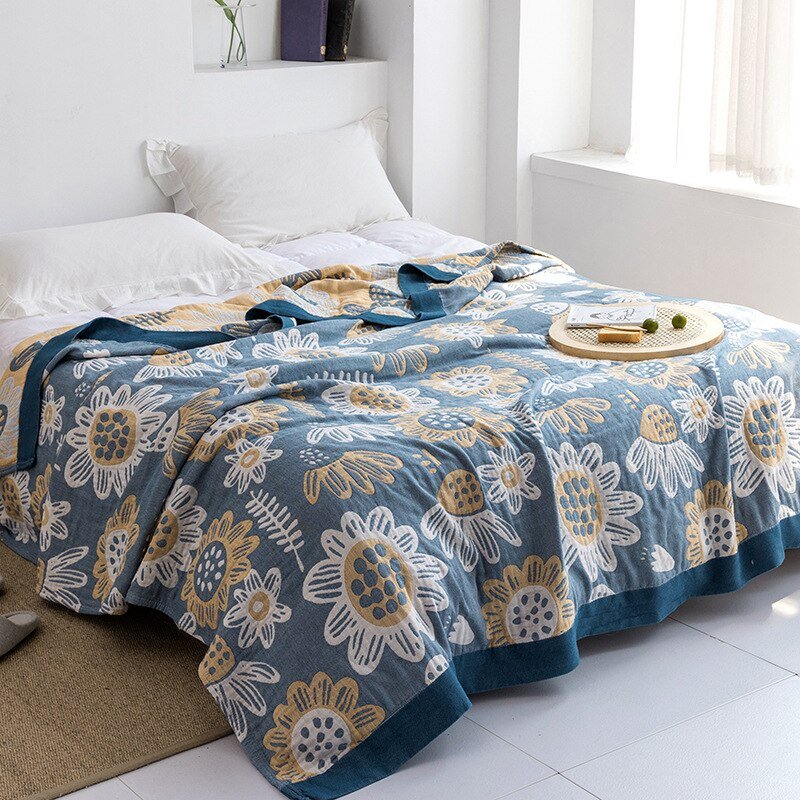 Harrow Soft Japanese Throw Blanket 100% Cotton Anti-Pilling Cozy Bedspread for Single and Double Beds