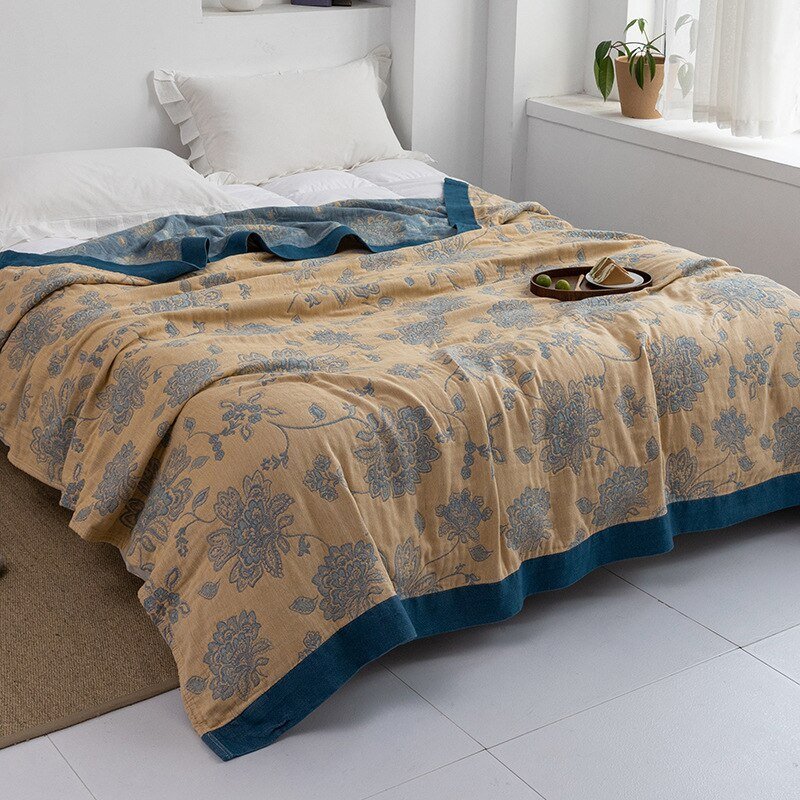 Harrow Soft Japanese Throw Blanket 100% Cotton Anti-Pilling Cozy Bedspread for Single and Double Beds