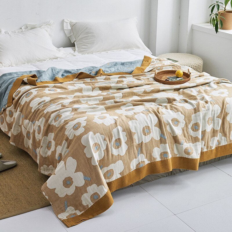 Harrow Soft Japanese Throw Blanket 100% Cotton Anti-Pilling Cozy Bedspread for Single and Double Beds