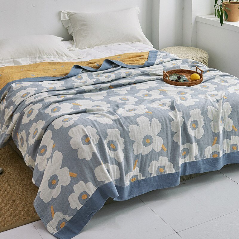 Harrow Soft Japanese Throw Blanket 100% Cotton Anti-Pilling Cozy Bedspread for Single and Double Beds